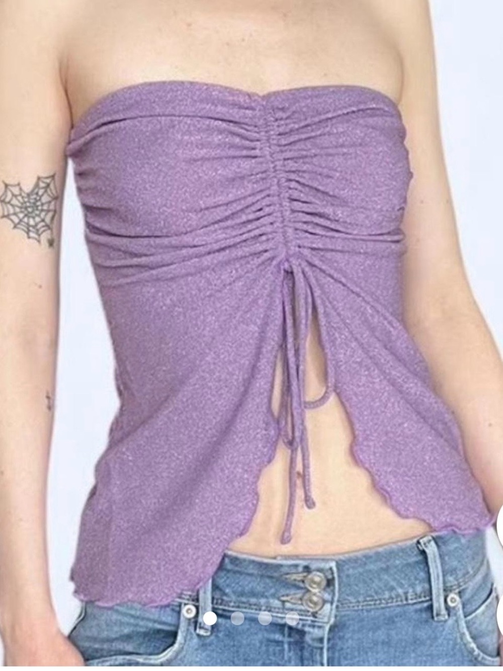 Urban Outfitters Lavender Ruched Drawstring Strapless Crop Top